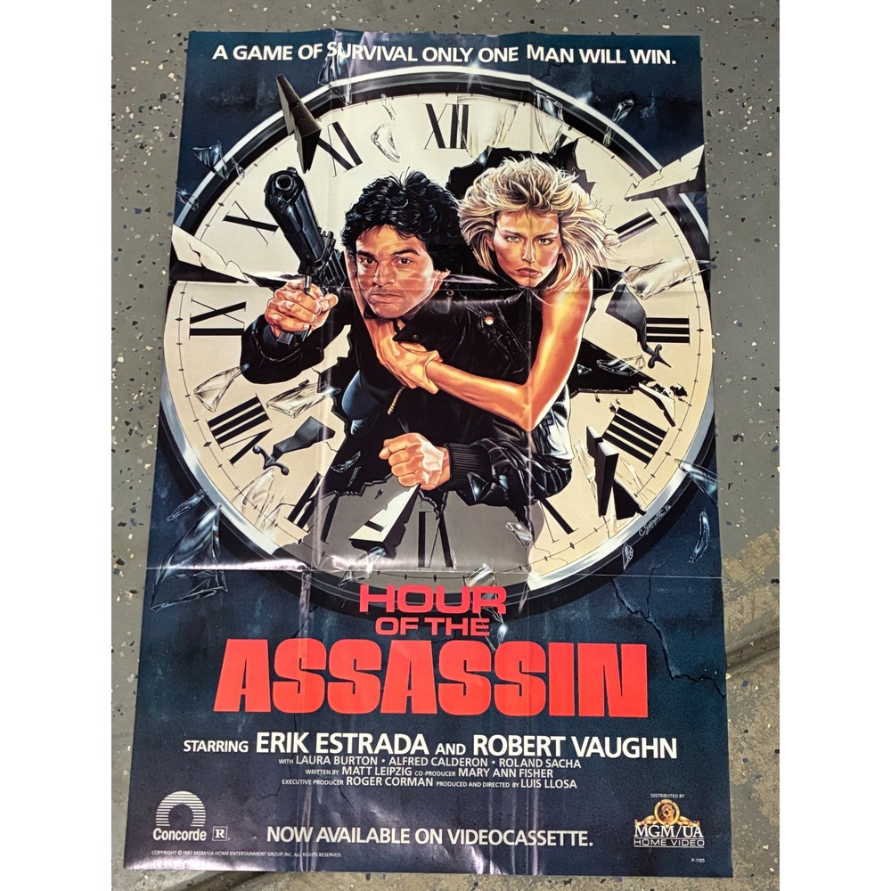Vintage 1987 Hour of the Assassin Movie Poster Erik Estrada MGM UA 22x34.5